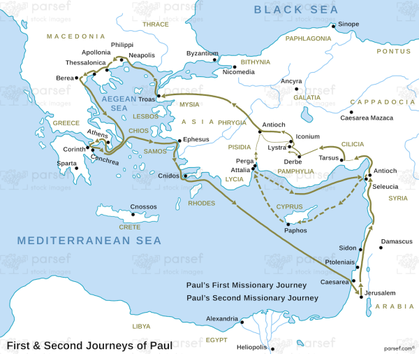 First and second journeys of Paul