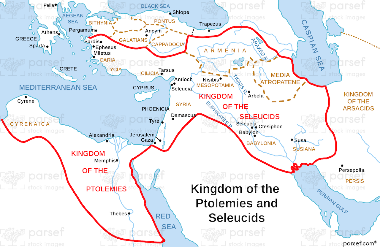 Daniel’s Kingdom of Ptolomies and Seleucids Map image