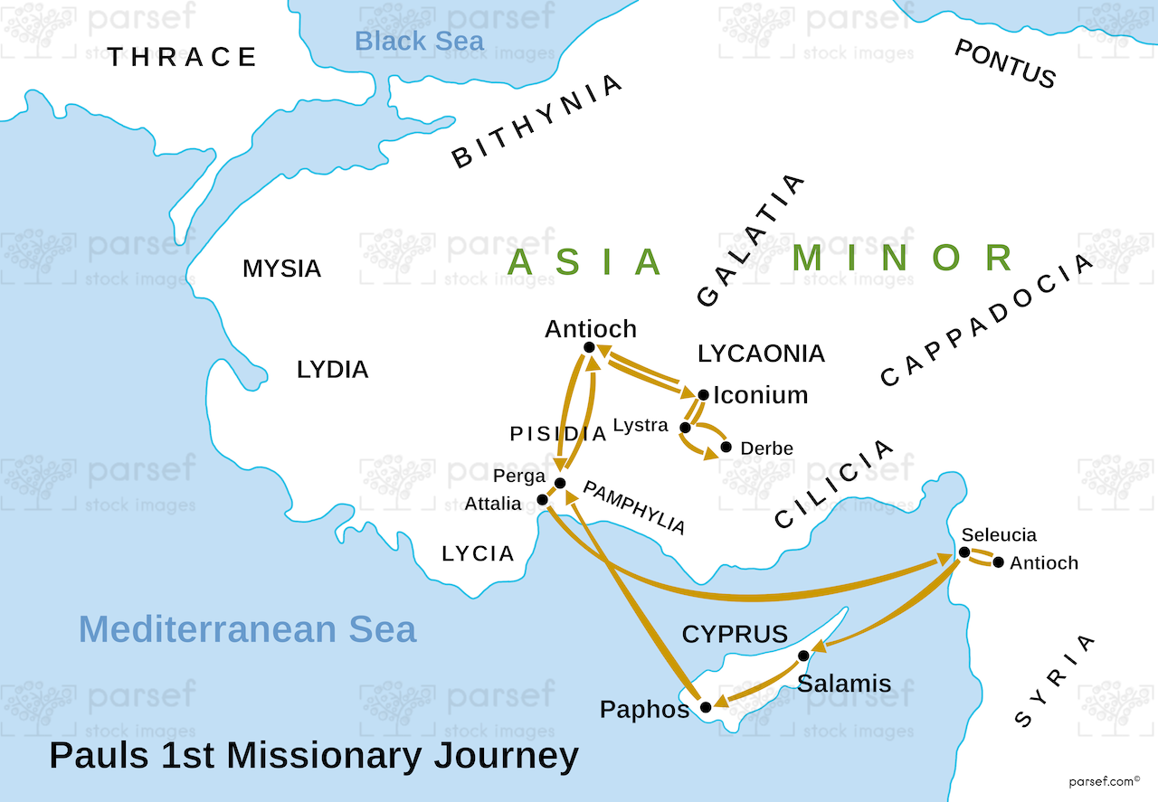 Acts Paul’s First Missionary Journey Map image