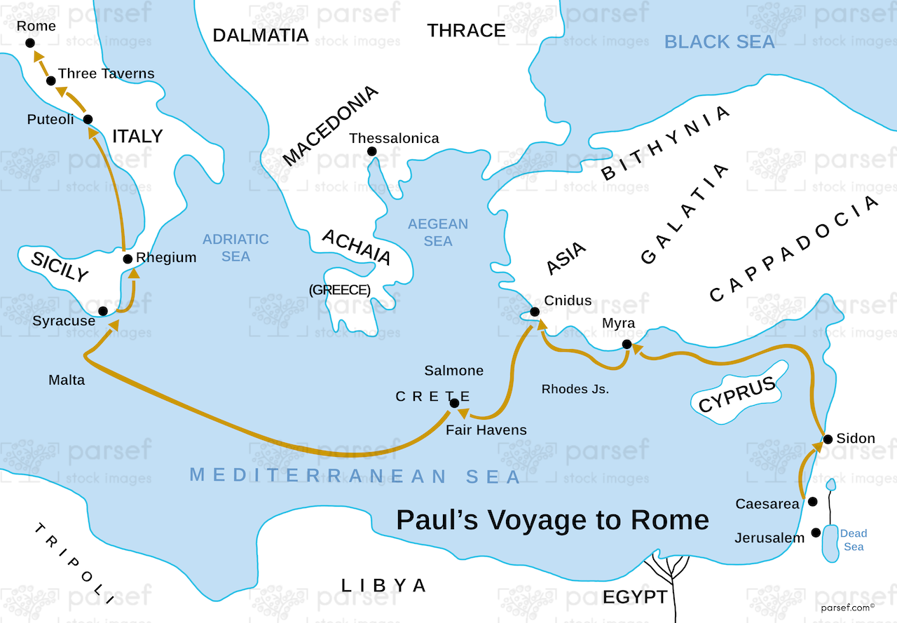 Paul’s Voyage to Rome Map image