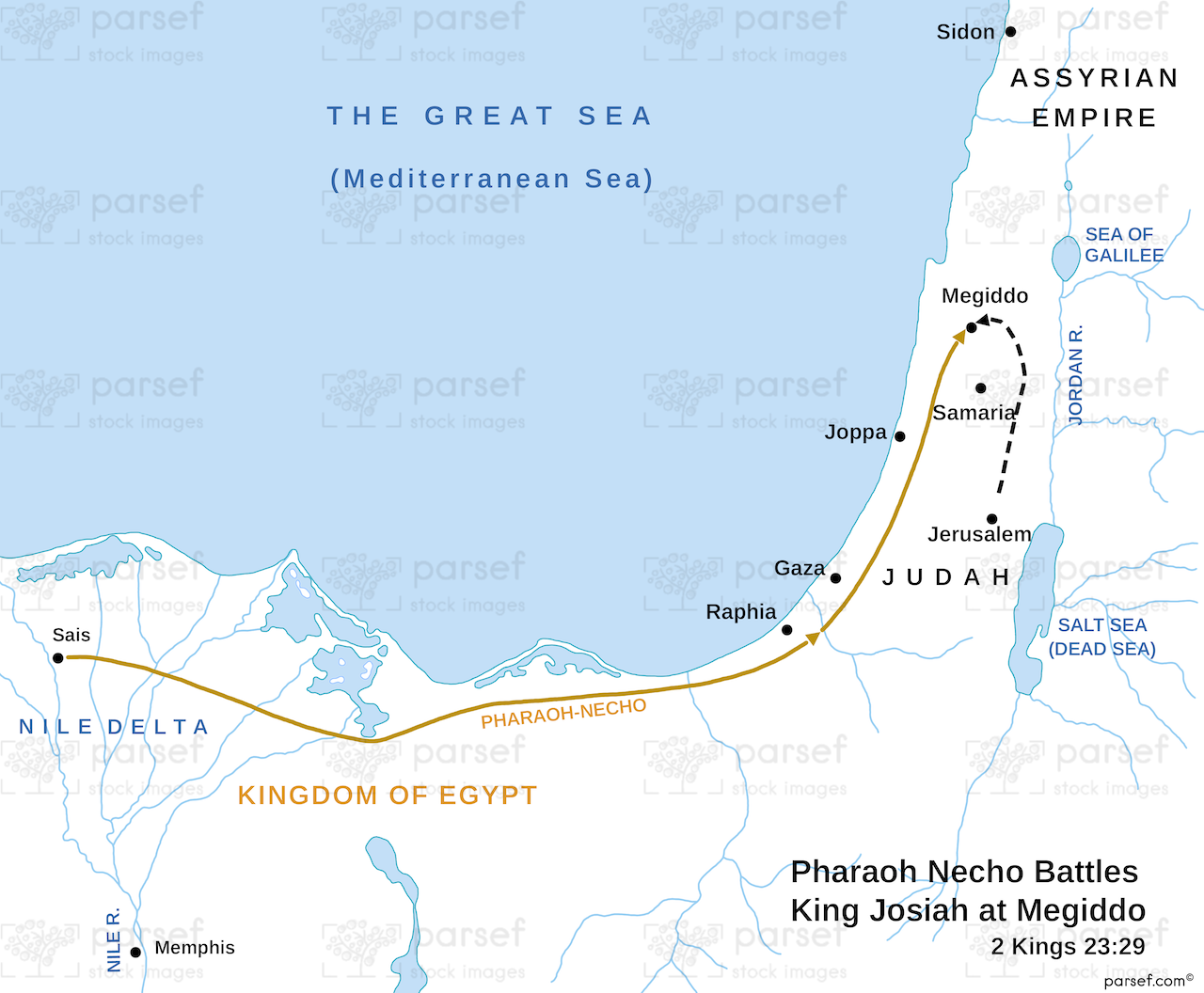 Pharaoh Necho Battles King Josiah at Megiddo Map image