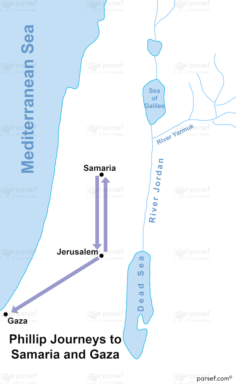 Phillip Journeys to Samaria and Gaza Map image