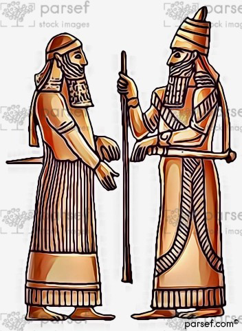 Sargon II with Staff in Hand and with Crown Prince