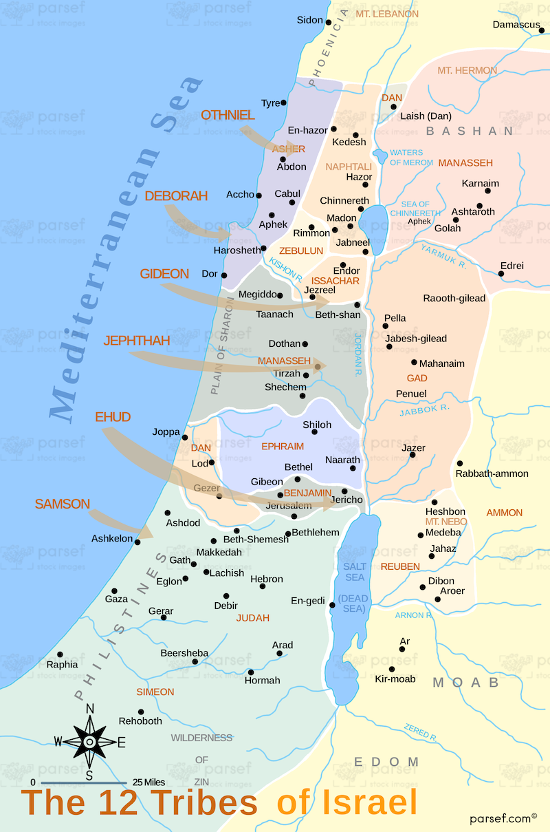 Twelve Tribes of Israel Topographical Map image