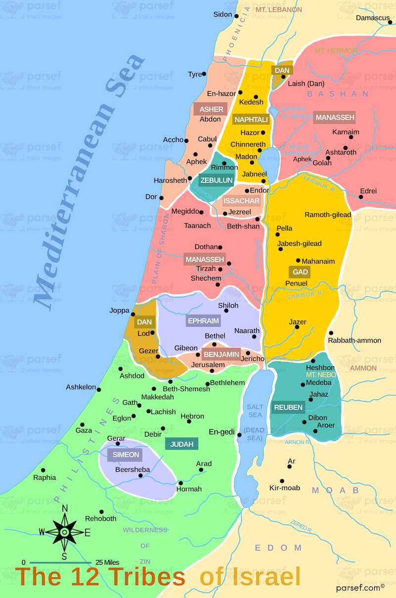 The 12 Tribes of Israel: Exploring Biblical Heritage - Parsef Bible Maps