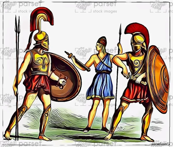 Greek Warriors and Attendant