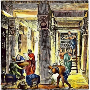 Library at Alexandria with Scrolls