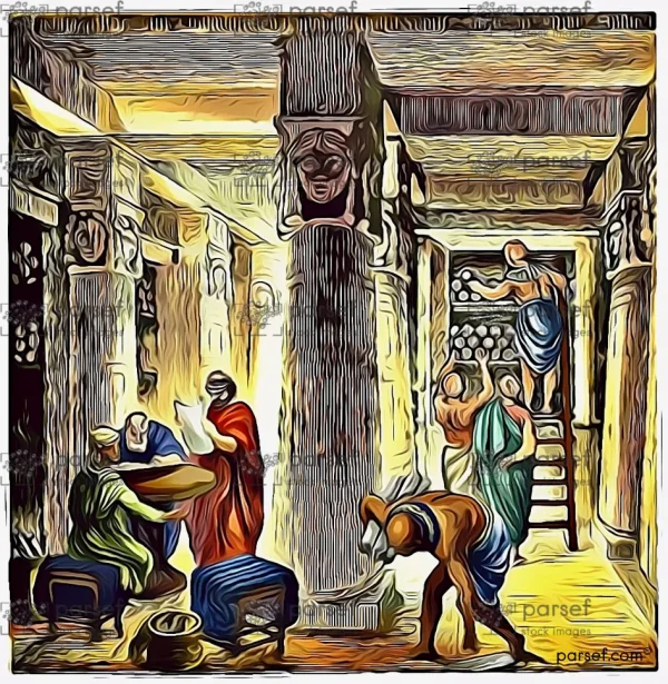 Library at Alexandria with Scrolls