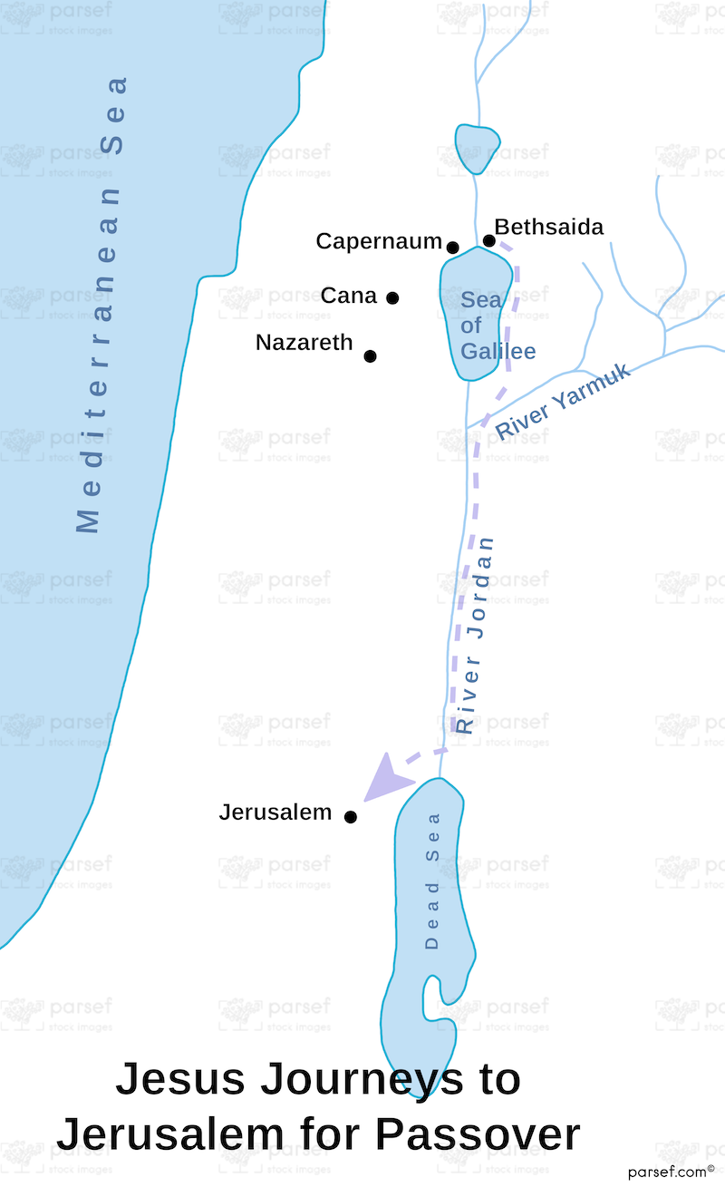 Jesus Journeys to Jerusalem for Passover Map image