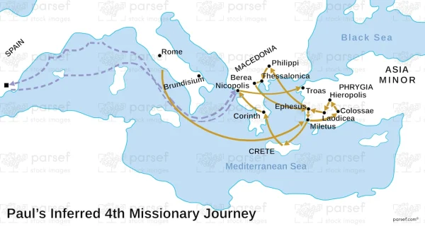 Paul’s Inferred 4th Missionary Journey 300dpi bible map hi res